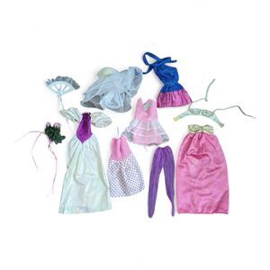Vintage 1980s 1990s Barbie Doll Clothing Dresses Pants Glitter Fan Roses